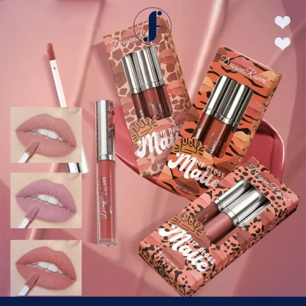 Farjun Matte Non-Stick Liquid Lip Gloss – Set of 3pcs No stickiness. No smudging. Just 3 bold matte shades that stay on all day and keep your lips soft, smooth, and comfortable.