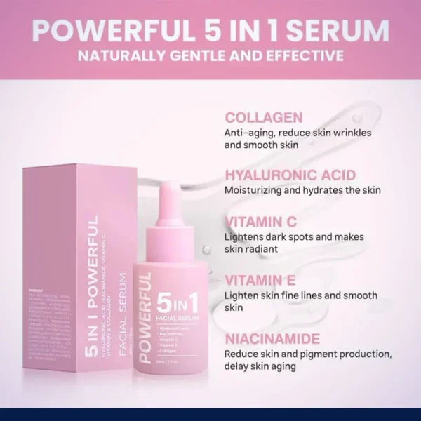 Farjun 5 In 1 Facial Skin Care Serum, Face Serum With 5% Niacinamide, 10% Vitamin C, Vitamin E 30%, Collagen, Anti-Aging and Whitening
